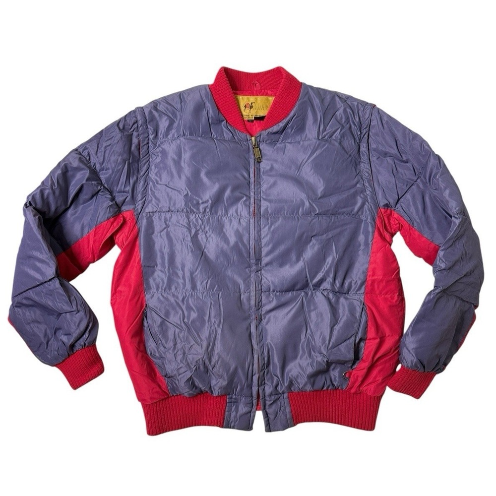Vintage Goose Down Convertible Puffer Jacket Vest Ski Snowmobile Navy Red Mens L